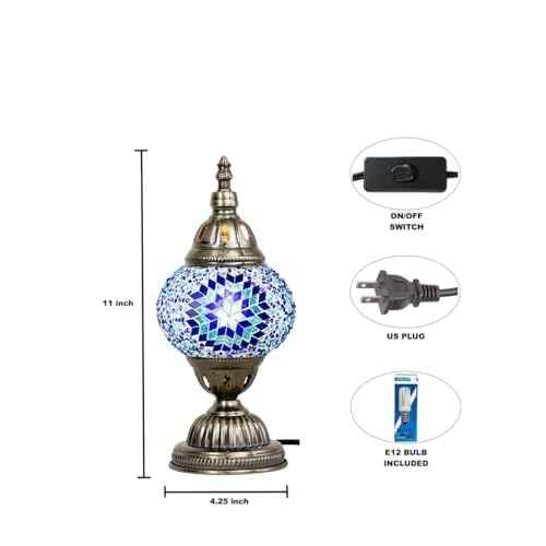 KRAFTSTORIES Turkish Mosaic Lamp Kit DIY Glass Decorative Table Bedside Night Light Tabletop for Living Room Bedroom | Make Your Own Lamp | Antique Bronze Base (Blue)