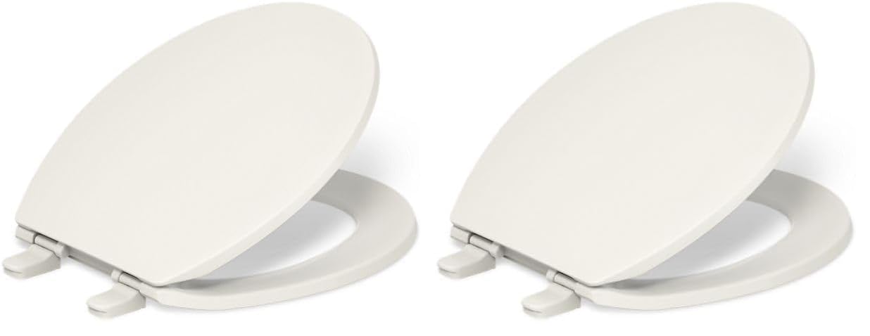 KOHLER 20111-96 Brevia, Slow Close Toilet Seat, Round Toilet Seat, Grip-Tight Bumpers Quick-Attach Hardware, Biscuit (Pack of 2)