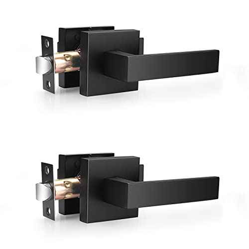 Probrico Matte Black Passage Door Levers Square Hall Closet Handles, Heavy Duty Interior Non-Locking Lever Sets, Reversible for Right & Left Side, 2 Pack