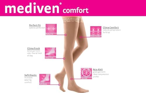 medi Assure 20-30 mmHg Thigh High Compression Stockings with Silicone Top Band – Open Toe Leg Circulation, Stockings for Women, Semi-Opaque Leg Support Compression Hosiery , X-Large-Petite, Beige