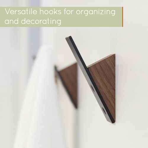 Homeforia Walnut Wood Coat Hooks, High End Walnut Wood & Black Metal Wall Mounted Coat Hooks, Mid-Century Modern Clothes Hooks, Heavy Duty Wooden Hooks for Hanging Coats, Hats, Towels & More, Set of 6