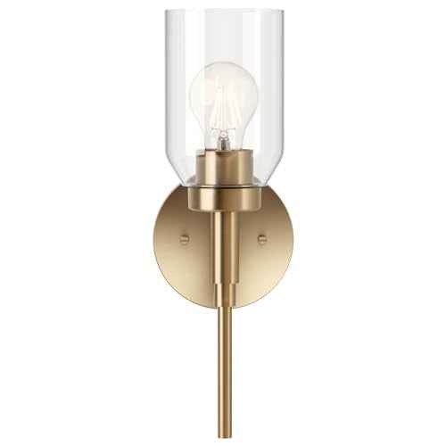 KICHLER Madden 1-Light Wall Sconce with Clear Glass in Champagne Bronze, Sloped Ceiling Compatible, for Bathroom or Hallway (14.75" x 5"), 55183CPZ