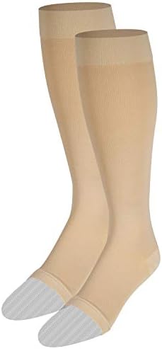 NuVein Medical Compression Stockings, 20-30 mmHg Support for Women & Men, Knee Length, Open Toe, Beige, Large