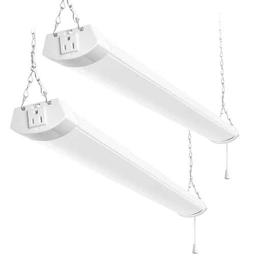 hykolity 4FT 70W LED Shop Light Linkable, 8000lm(300w Equivalent), 5000K Utility Shop Lights for Garages, Workshops, Basements, Hanging or FlushMount, with Power Cord and Pull Chain, ETL,White, 2 Pack