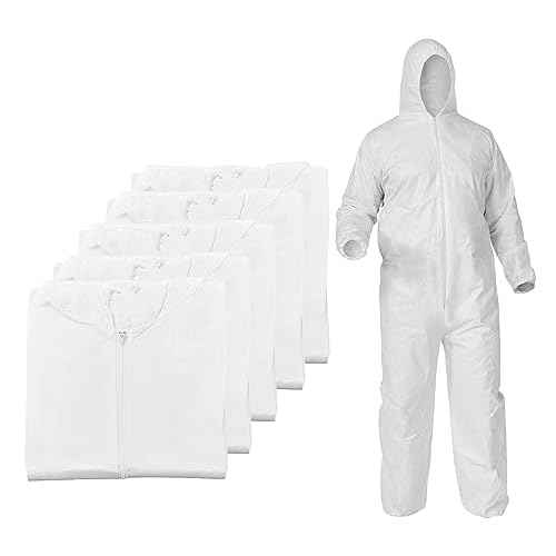 PENTAGON SAFETY EQUIPMENT 5 Pack Heavy Duty Disposable Coveralls with Hood, Breathable Hazmat Suits