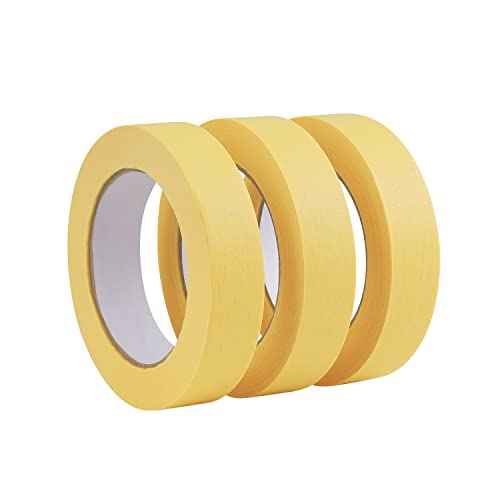 Lichamp 3-Pack Automotive Refinish Masking Tape Yellow 25mm x 55m, Cars Vehicles Auto Body Paint Tape, Automotive Painters Tapes Bulk Set 1 inch x 55 Yards x 3 Rolls