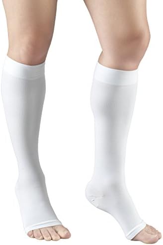 NuVein Medical Compression Stockings, 30-40 mmHg Support, Women & Men Knee Length, Open Toe, White, Small