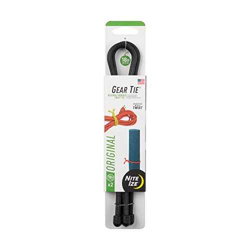 Nite Ize GT18-01-2R3 Original Gear, Reusable Rubber, 18 Inch, 2-Pack, Black, Made in The USA Twist Tie, 2 Count (Pack of 1)