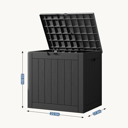 DUMOS 31 Gallon Deck Box, Lockable Outside Storage Box for Outdoor Use, Outside Waterproof Resin Package Delivery Box for Backyard Patio Garden, Black