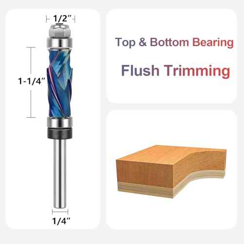 SpeTool Coated Extra Long Double Bearing Spiral Flush Trim Router Bit 1/4 Inch Shank 1/2 Inch Cutting Diameter