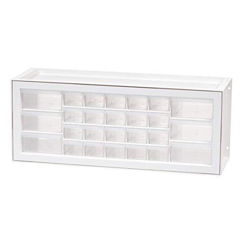 IRIS USA Plastic Storage Drawers, Made in USA, 26-Drawer Organizer Cabinet, Stackable Teacher Toolbox for Crafts, Beads, Stickers, Hardware, Nuts & Bolts, Scrapbook Supplies, Building Bricks – White