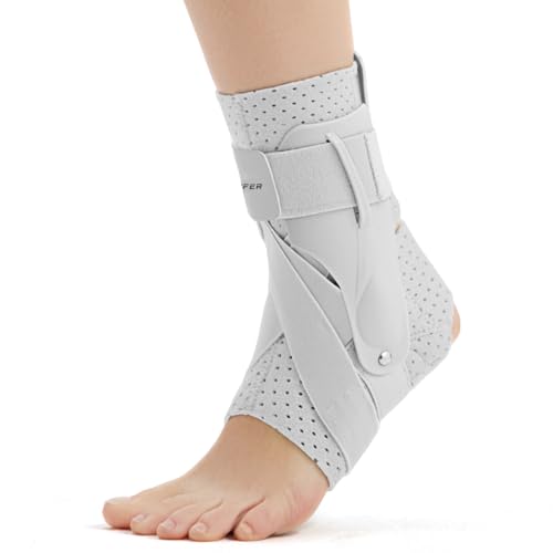 Left Ankle Brace for Women & Men - Ankle Support Sprained Ankle Brace for Achilles,Tendon,Sprain,Injury Recovery,Ankle Support Brace for Running, Basketball, Football (Grey,M,Left)