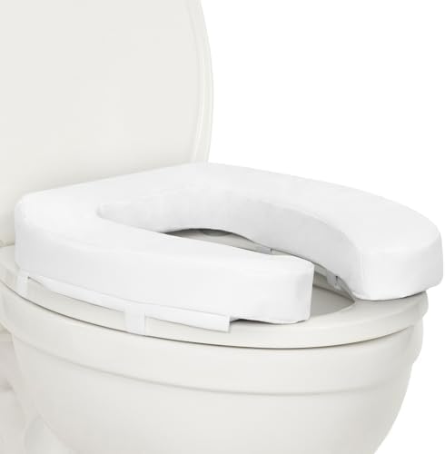 Vive Toilet Seat Riser Cushion for Seniors - Universal Fit - Raised Toilet Seat with High-Density Foam for Elongated & Standard - Firm Handle, Cushioned & Padded - Elevated Medical Handicap Lifter