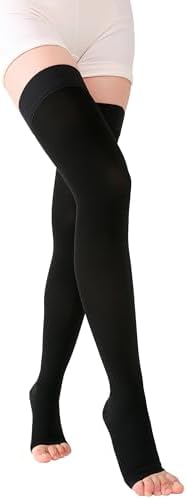 TOFLY® Thigh High Compression Socks for Women & Men (Pair), Open Toe, Opaque, Firm Support 30-40mmHg Graduated Compression Hose, Medical Compression Stockings for Varicose Veins, Edema, DVT,Black 3XL