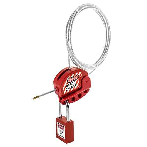 QWORK Lockout Tagout Cable Lock, 4 Pack Adjustable Steel Vinyl Coated Cable Lockout, 3/16" Diameter, 5.9' Length, Red
