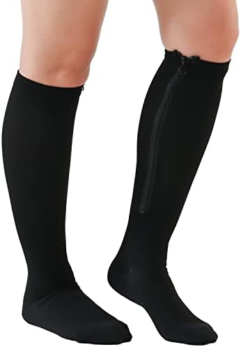 2 Pairs Medical Zipper Compression Socks 15-20mmHg for Women&Men, Knee High Compression Stockings