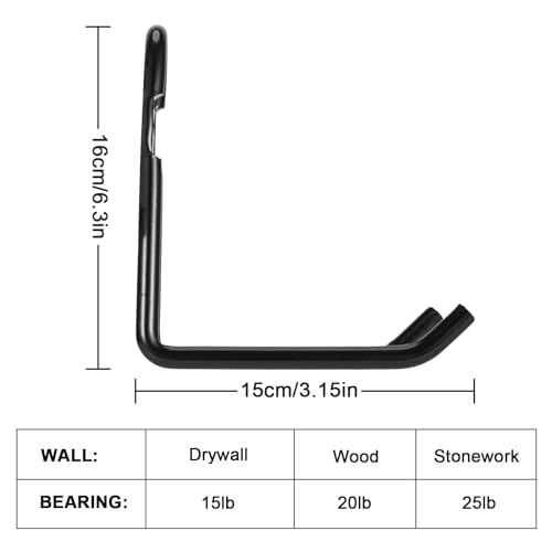Set of 6 Garage Wall Hooks, Wall Metal Hooks, Double Hooks, Black, Double Garage Hooks for Organizing Ropes, Chairs, Hoses (Model 1)