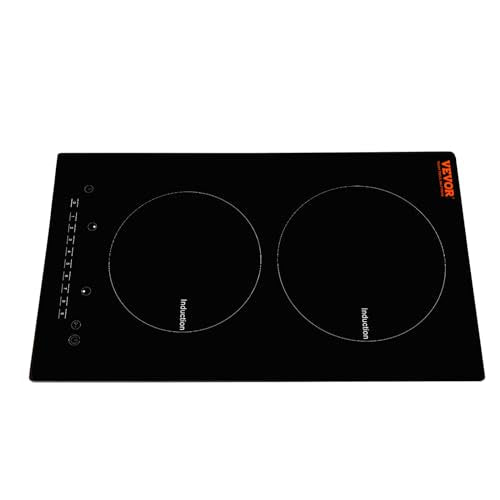VEVOR Electric Cooktop, 2 Burners, 12'' Induction Stove Top, Built-in Magnetic Cooktop 1800W, 9 Heating Level Multifunctional Burner, LED Touch Screen w/Child Lock & Over-Temperature Protection