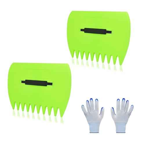 Leaf Scoops Hand Rakes, Leaf Scoops and Claws with Gloves, Lightweight Plastic Leaf Scoop, Large Leaf Grabbers for Picking Up Leaves, Clippings, Grass(1 Set, Green)