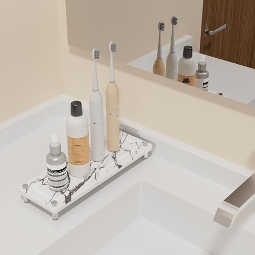 Kitchen Sink Caddy Water Absorbing Stone Tray For Sink, Diatomite Bathroom Countertop Tray Organizer, Faucet Stone Drying Mat Coaster Soap Dish Sponge Dispenser Holder (Marble)