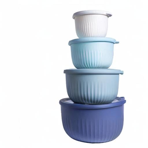 COOK WITH COLOR Prep Bowls with Lids- Wide and Deep Nesting Plastic Small Mixing Bowl Set with Lids, 8 Piece Set - Deep Bowls, Blue