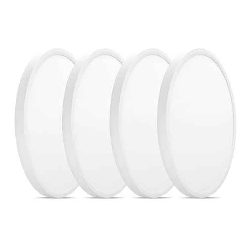 Flush Mount LED Lighting Round - 8 Inch 5CCT Ultra Thin Surface Mount Light, 120V 15W 1200LM Edge-lit Flat Panel Light for Wet Location, No Flicker and Dimmable, 8 Inch 4Pack White