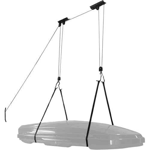Cargo Box Ceiling Hoist ? Garage Pulley Lift System for Rooftop Cargo Carrier Fits Garage or Shed with 100lb Capacity for Bicycles or Ladders or Roof Luggage Box or Roof Luggage Frame