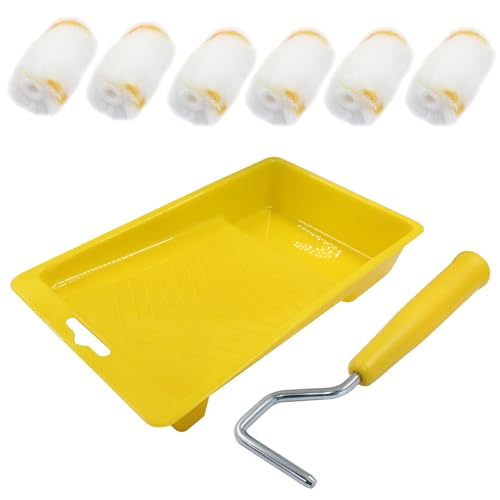 Litoexpe 2 Inch Paint Roller, Mini Paint Roller Kit (Including 6 Ultra-fine Fiber Roller Covers, 1 Paint Tray, and 1 Roller Frame), Touch Up Small Paint Roller for Painting Wall, Door (Yellow)