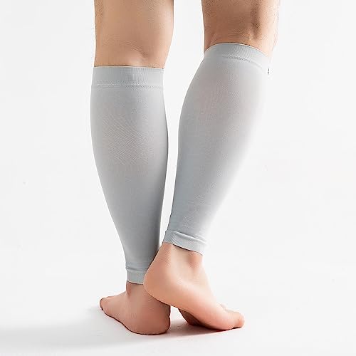 15-20mmHg Grey Calf Compression Sleeve Men and Women Wide Calf Sleeve Brace Compression Socks for Leg Support, Shin Splint,Pain Relief