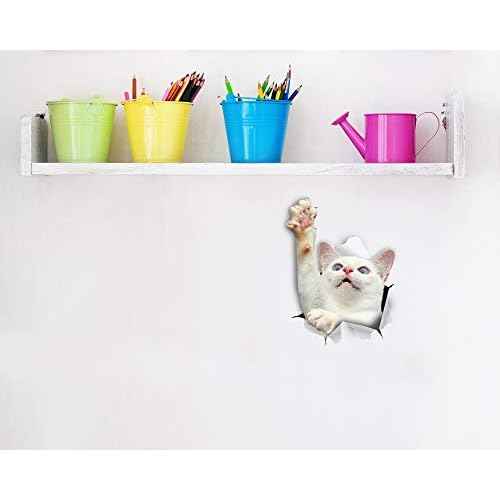 Winston & Bear 3D Cat Stickers - 2 Pack - White Reaching Cat Decals for Wall, Stickers for Bedroom - Fridge - Toilet - Room - Retail Packaged