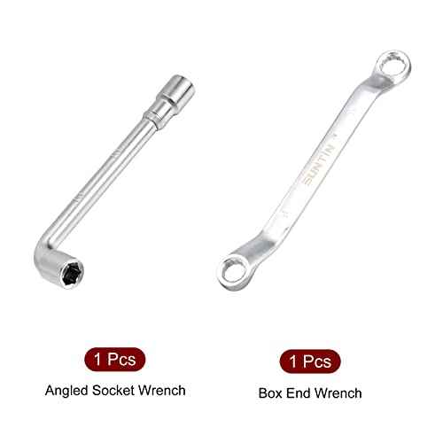 uxcell 10mm Metric L Shaped Angled and Double Box End Wrench Set,High Carbon Steel Hex Socket and Chrome Plated Double Ring Wrench