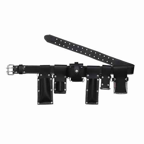 WIDEBROWN Professional 7-in-1 Leather Tool Belt, Scaffolding Tool Pouch with Multiple Holders, Black