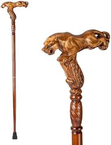 Hand Carved Wooden Walking Cane with Ergonomic Handle and Rubber Tip for Men and Women - Fashionable Unique Walking Stick for Seniors - 37 inch