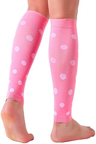Doc Miller Calf Compression Sleeve – Footless Socks for Women & Men, 20-30mmHg, Shin Splint & Leg Cramp Support, Varicose Veins, Knee High, 1 Pair, Polka Dot
