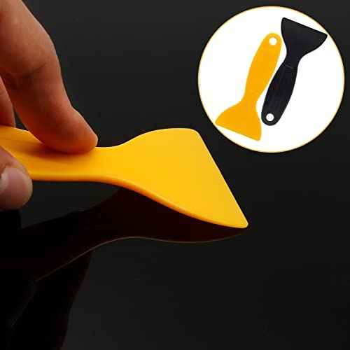 12pcs Plastic Spatula Scraper, Plastic Putty Scraper Air Bubble Remover, Paint Spatula Scraper Cleaner, Resin Print Scraper Sticker Installation Tool for Decal, Grout Removal (Black, Yellow)