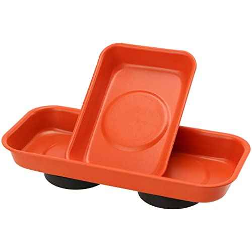 10 Piece Orange Magnet Screw Tray Set, Small Stainless Steel Magnetic Trays, Metal Magnetic Tool Tray Magnetic Socket Trays for Small Parts, Bolts, Pins Tools Organization, 2 Sizes