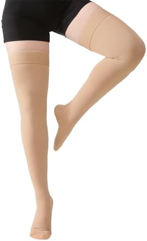 MGANG Medical 15-20 mmHg Compression Stockings for Women & Men, Pair, Thigh High Graduated Compression Socks, Closed Toe, Opaque, Support for Varicose Veins, Edema, DVT, Swelling, Flight, Beige 3XL