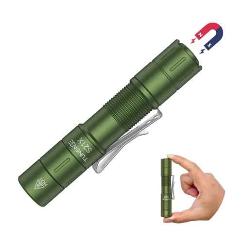 S21X Mini EDC Flashlight Rechargeable with Clip, 880 Lumens Super Bright AA Pocket Flashlight, Tactical Tail Switch & Magnet, 5 Mode Compact Light for Emergency, Outdoor, Camping(Green)