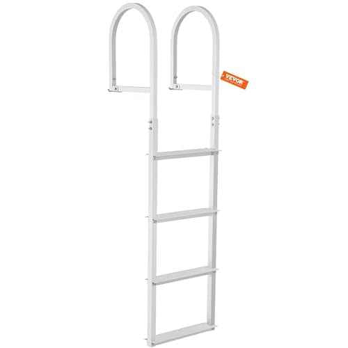 VEVOR Dock Ladder, Removable 4 Steps, 500 lbs Load Capacity, Aluminum Alloy Pontoon Boat Ladder with 3.1'' Wide Step & Nonslip Mat, Easy to Install for Ship/Lake/Pool/Marine Boarding