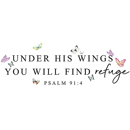 Inspirational Quotes Vinyl Wall Decal Stickers Under his Wings You Will find Refuge - Psalm 91:4, for Bedroom, Living Room, Motivational Uplifting Quotes Vinyl Decal (27''¡¿10.6'')
