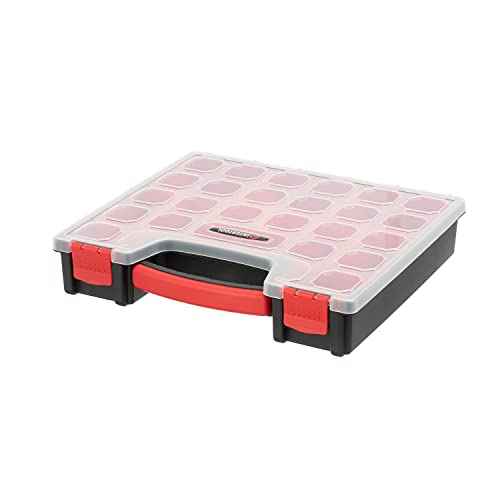 INTERTOOL Hardware Organizer with 13 Removable Bins - Small Parts Storage Tool Box for Nuts, Bolts, Screws, Nails - Portable Handle Transparent Lid with Locks BX08-4031