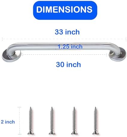 Shur Grip 30”ADA Approved Stainless Steel Safety Shower Handles Hold up to 400lbs - Ideal for Seniors, Elderly & Disabled in Baths & Showers