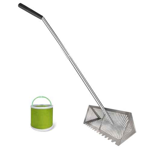 Sand flea rake - 304 Stainless Steel Pro 15.8 Inches Wide Basket Sand Sifter , Curved Handle Design Collapsible Sand Fleas Catcher for Travelling
