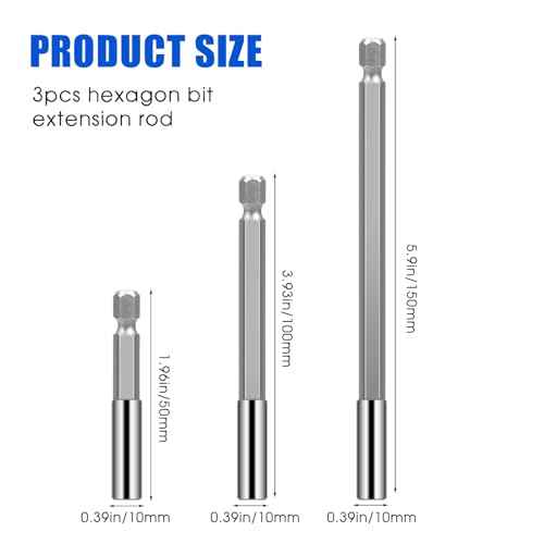 3PCS Magnetic Drill Bit Extension Holder 1/4" Hex Shank Magnetic Screwdriver Bit Holder S2 Steel Impact Driver Bit Set for Automotive Maintenance DIY Repair Work, 2, 4, 6-inch Extensions