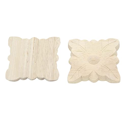 Decorative Wood Appliques 4 Pack Wood Carved Applique Onlay for Furniture Decor Leaf Style Decal Unpainted be Attached to Home Corner Frame,Cabinets, Windows, Mirrors, Doors, Bed,1.97x1.97inch