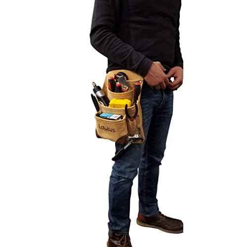 LAUTUS Leather Tool Pouch Bag |Carpenter, Construction, Framers, Handyman |2 Hammer Holders, 10 Pockets|