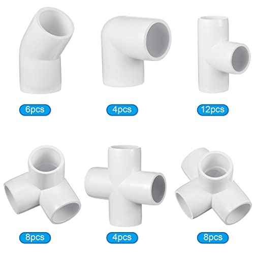Xuniea 42 Pieces 1 Inch PVC Pipe Fittings Elbow Set Tent Connection Tee Heavy Duty PVC Elbow Fittings for Greenhouse Shed Pipe, Furniture Build and More