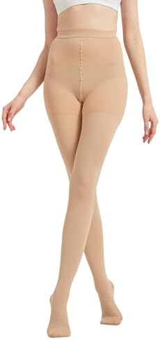Extra Wide Compression Tights for Women 15-20 mmHg - Opaque Graduated Support Compression Stockings with Closed Toe for Lymphedema, Diabetic, Swelling, Arthritis - Beige, 3X-Large