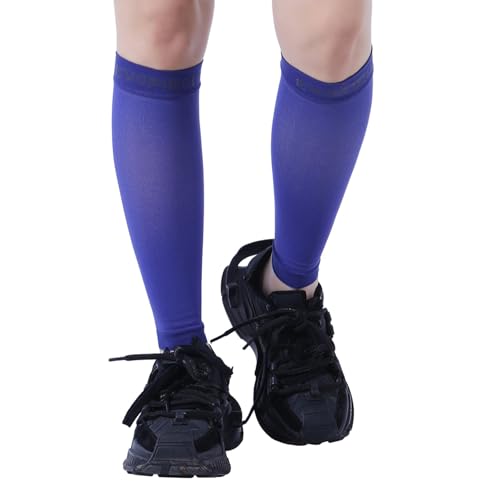 15-20mmHg 1 Pair Calf Compression Sleeve Men and Women Wide Calf Sleeve Brace Compression Socks for Leg Support, Shin Splint,Pain Relief (DARK BLUE, X-Large)