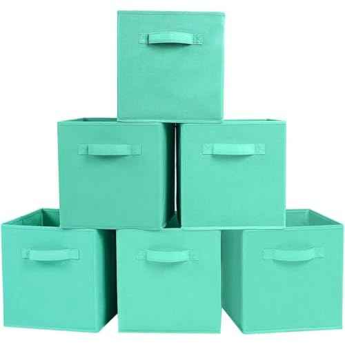 PowerKing Collapsible Storage Cubes with Handles, Fabric Foldable Bins for Closet Shelves, Durable Organization Storage Bins, 10.5'' x 11'' x 10.5'' (New Green, 6Pack)